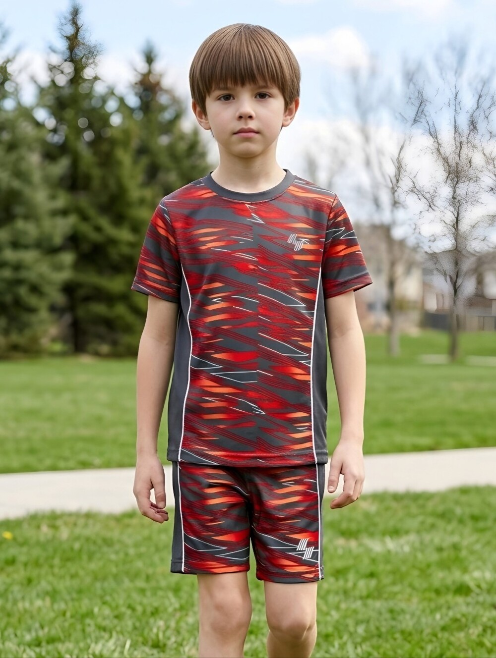 Childrens Place Boys Ruby Orange Flame Print Mesh Place Sport Basketball Shorts